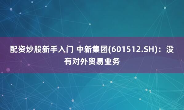 配资炒股新手入门 中新集团(601512.SH)：没有对外贸易业务